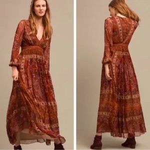Anthropologie Ranna Gill Red Ceret Maxi Dress Long Sleeve Size 10 New W/Tag $188